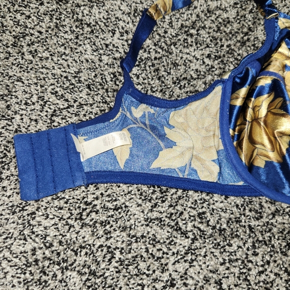 Vtg Victorias Secret Second Skin Shiny Satin Bra 38DD Blue Floral Gold Leaf,Sexy - Picture 10 of 12